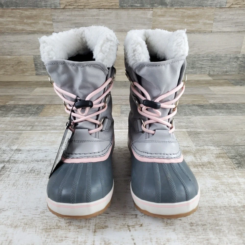 Sorel Yoot Pac Nylon Kids Snow Boots Sz 1 Dove Gum Gray Leather Waterproof